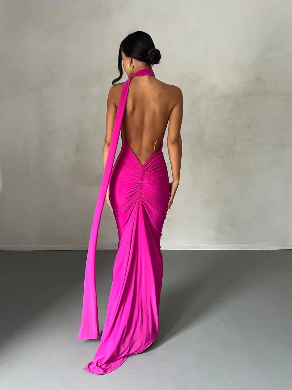 Robe longue rose soirée fleur