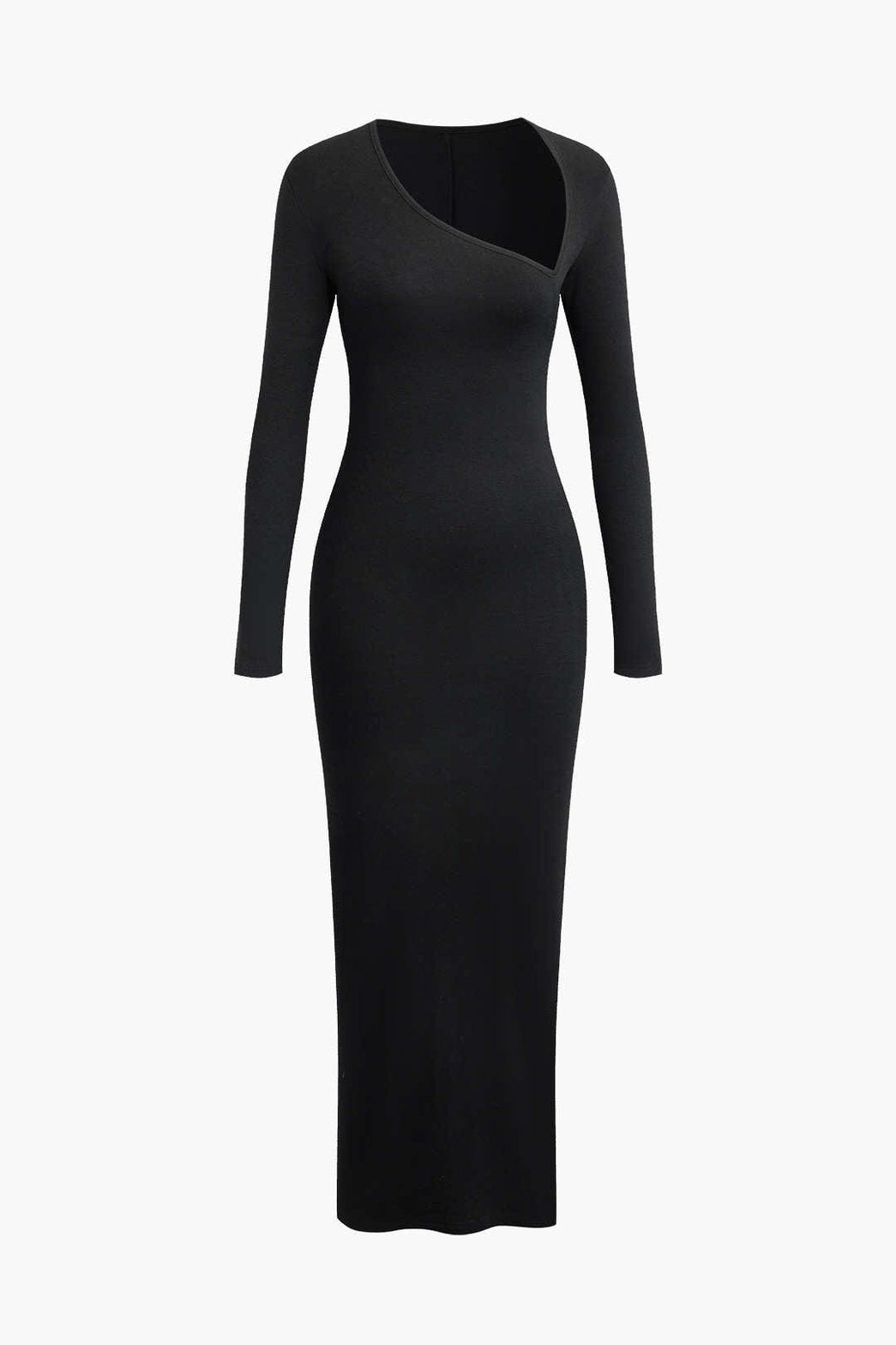 Robe longue asymétrique noire vue de dos lune