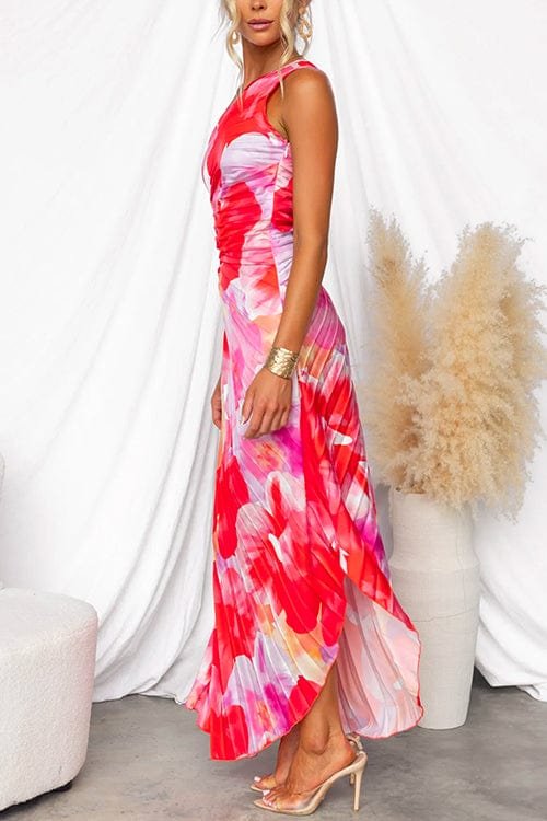 Robe asymétrique motif floral rêve