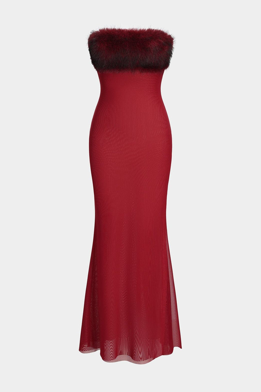 Robe longue bustier rouge avec fourrure élégance
