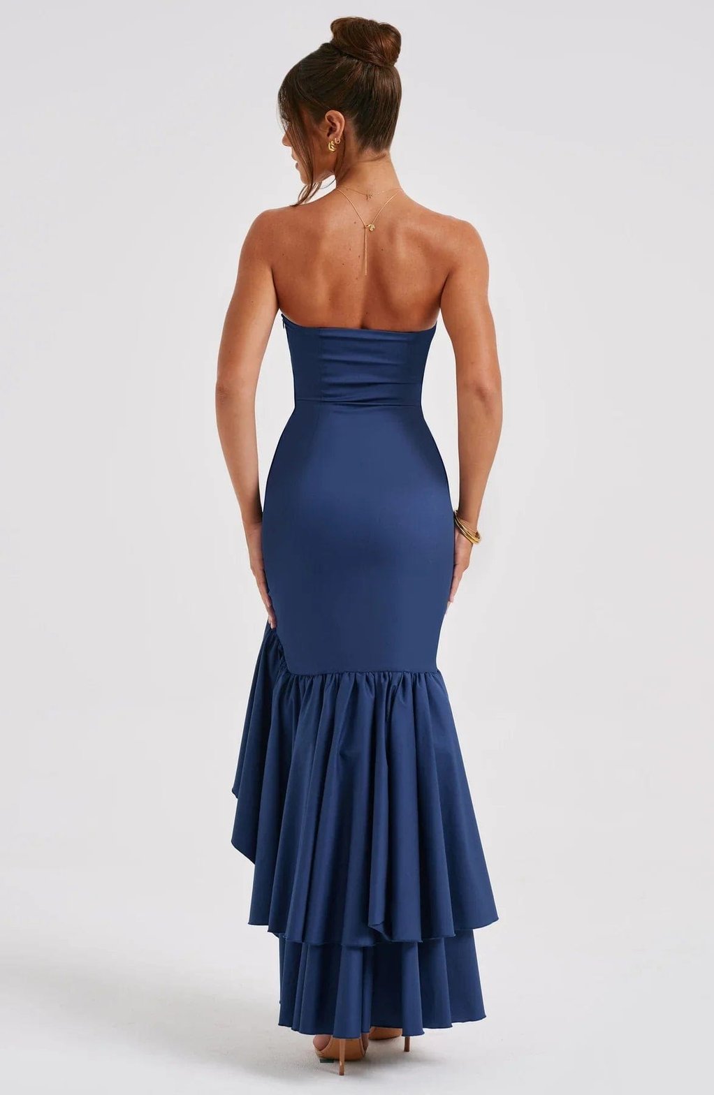 Robe Longue Bustier à Volants et Fente