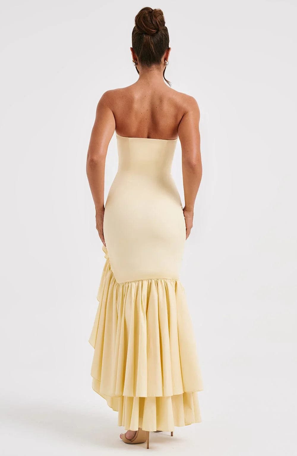 Robe Longue Bustier à Volants et Fente