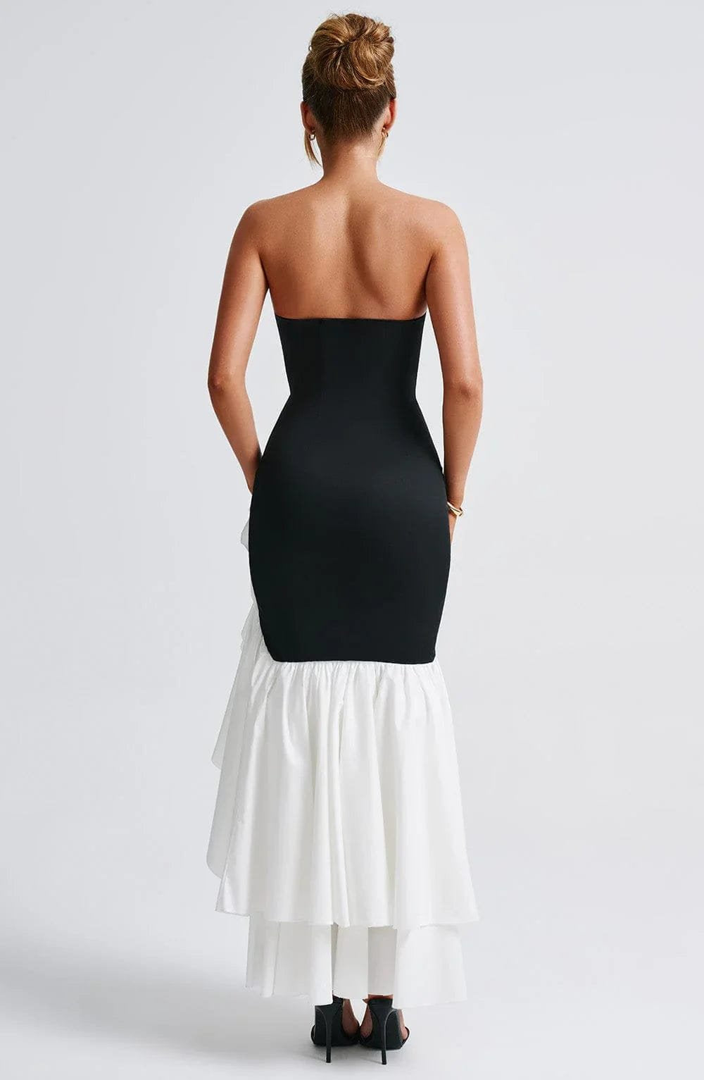 Robe Longue Bustier à Volants et Fente
