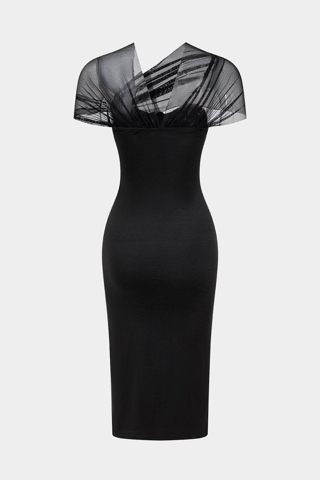 Robe longue noire corset asymétrique vue de dos élégance