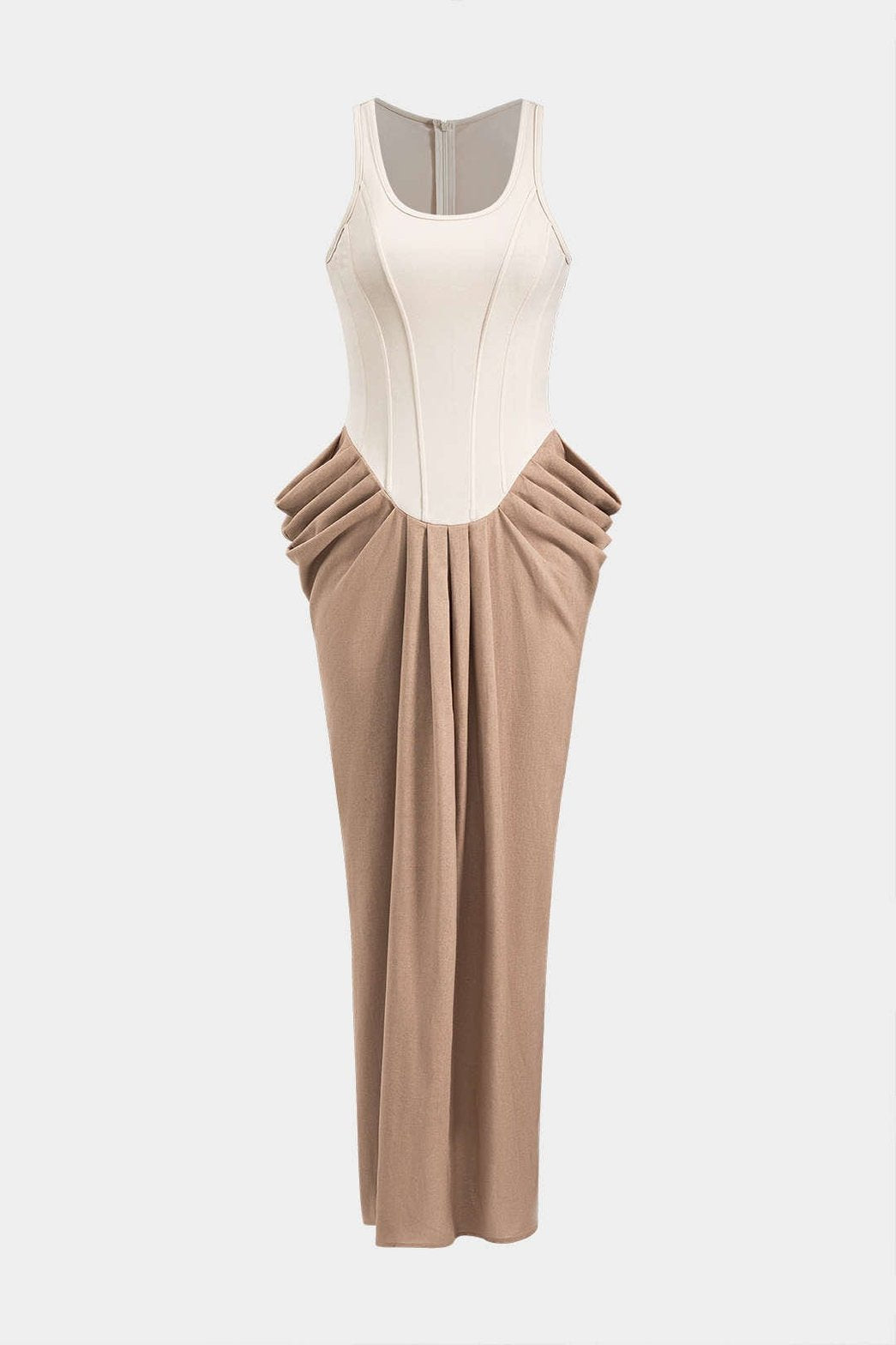 Robe longue corset en lin beige et blanc douceur