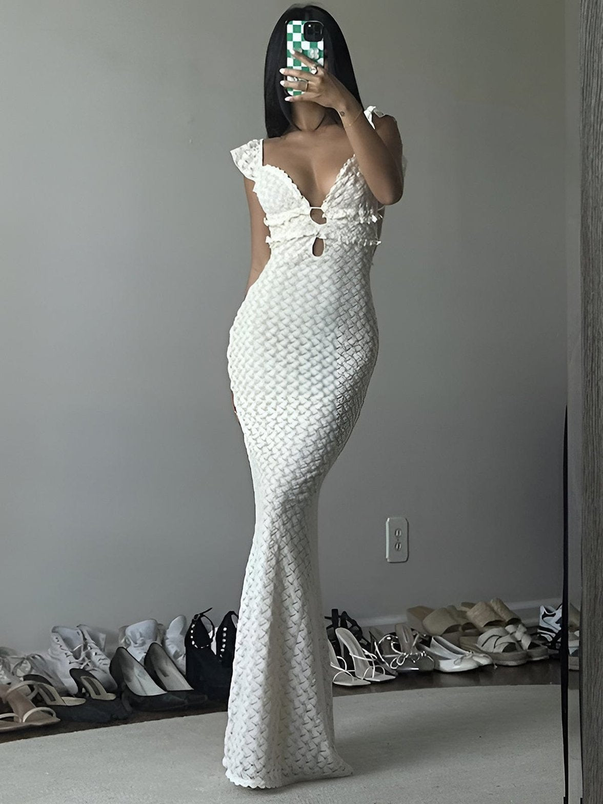 Robe longue blanche coupe ajustée étoile