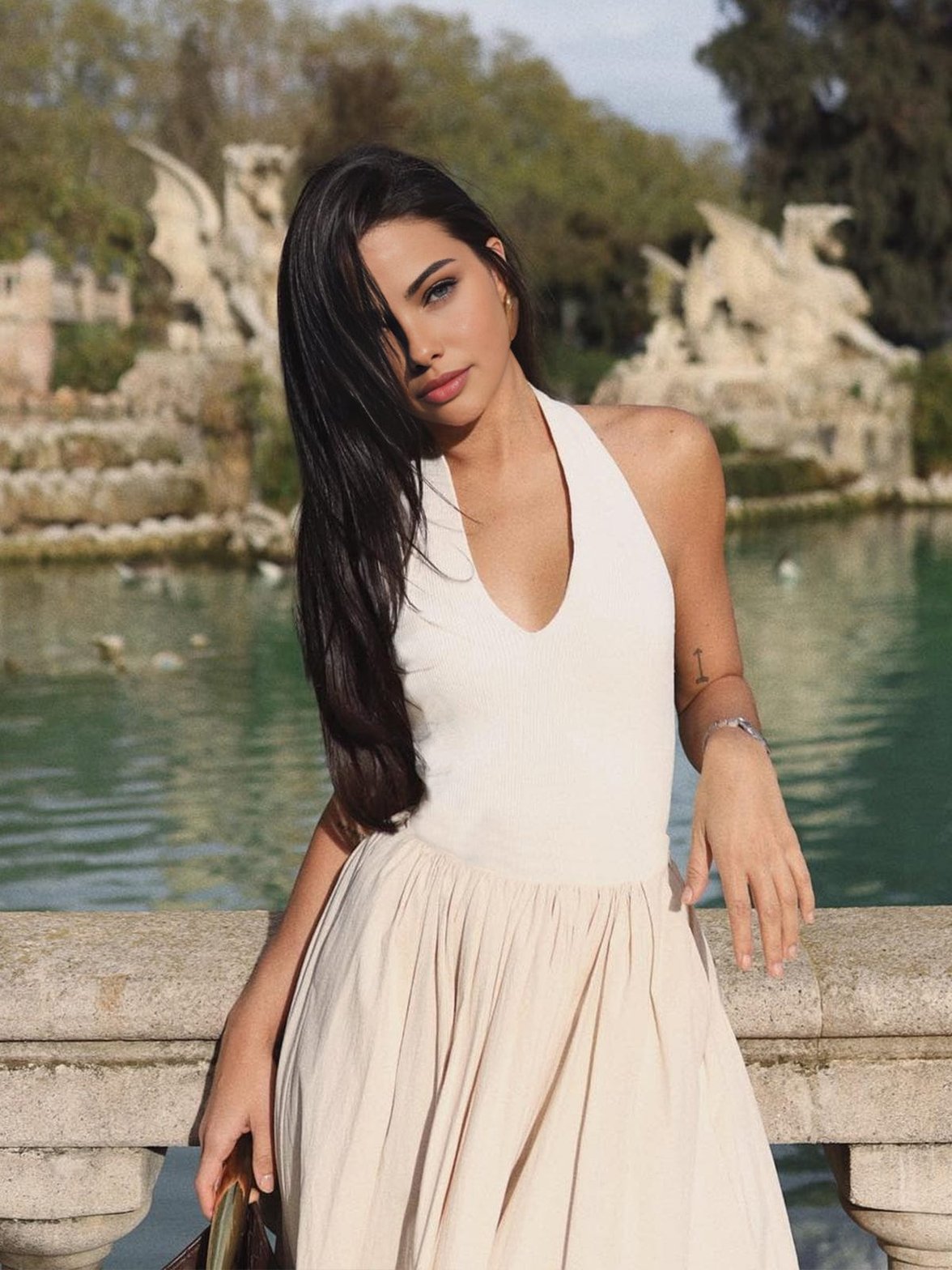 Robe maxi col en V océan