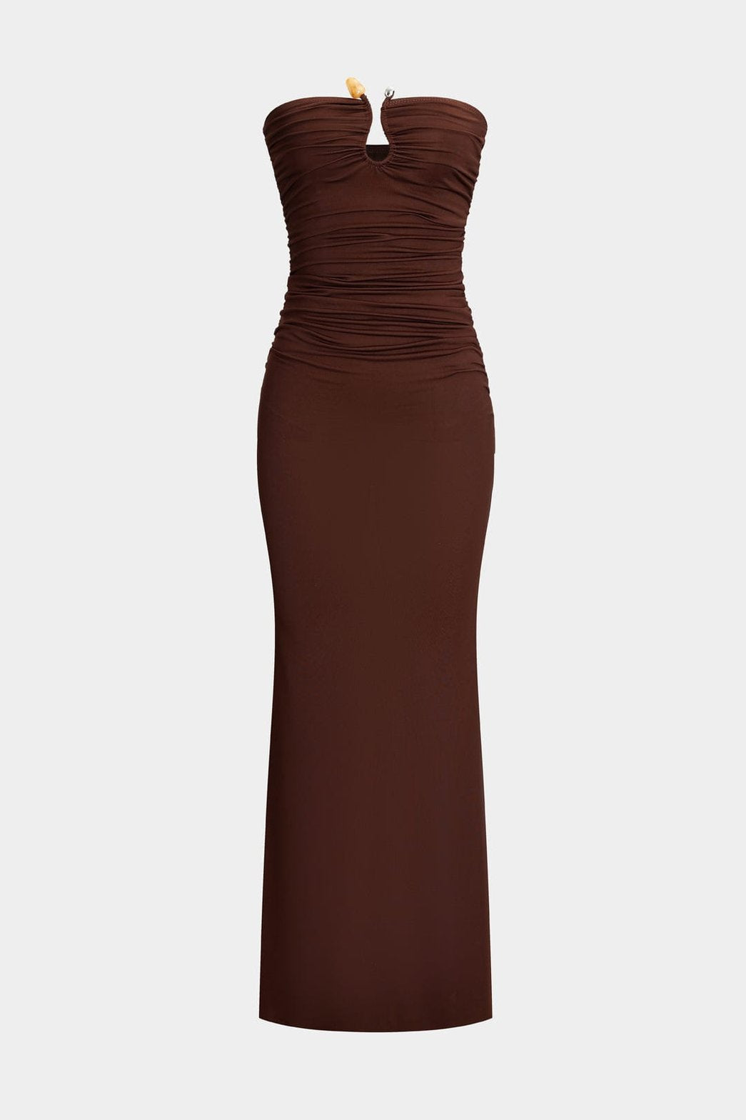 Robe longue drapée marron bustier élégant harmonie