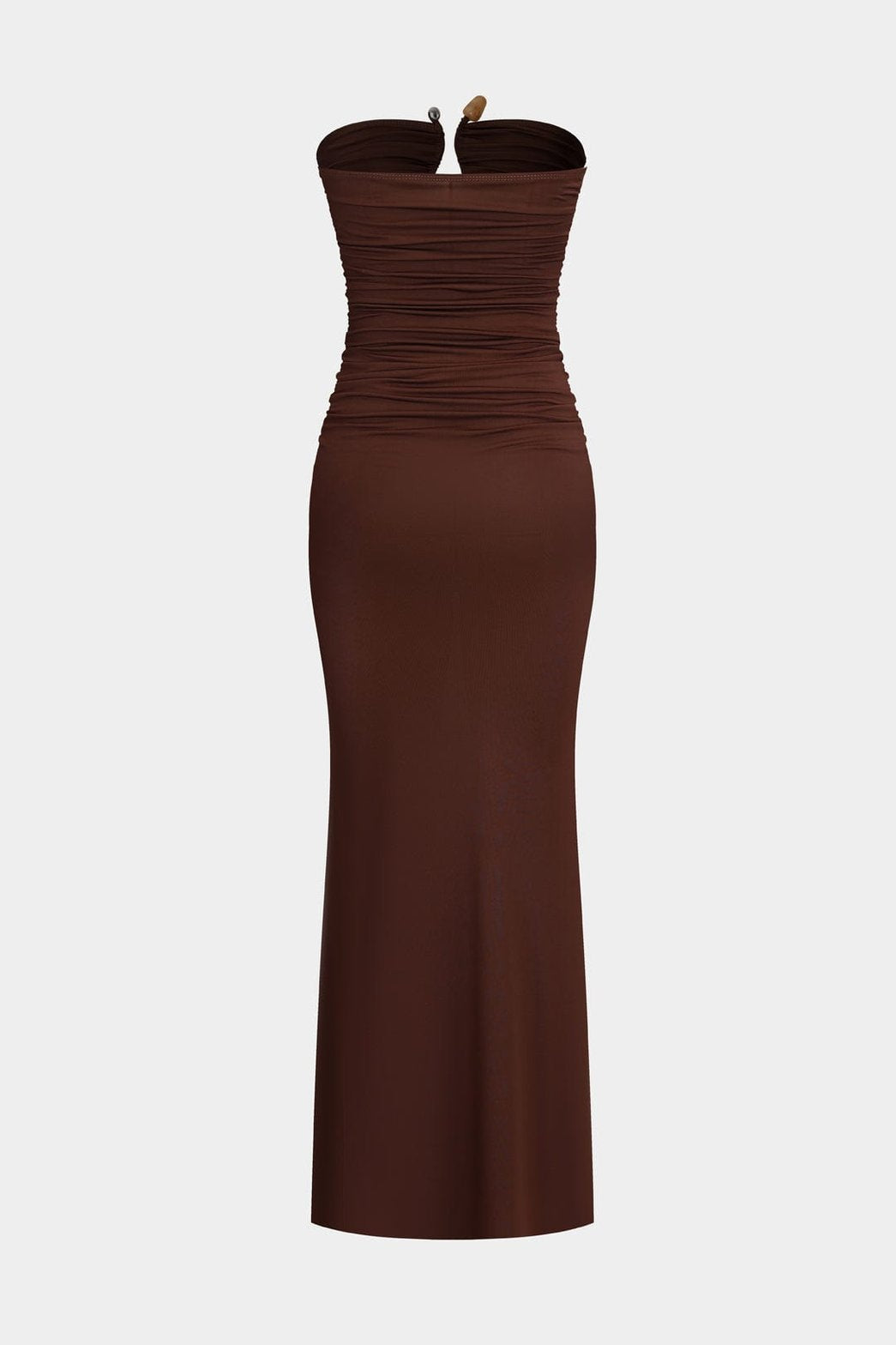 Robe longue drapée marron vue de dos douceur