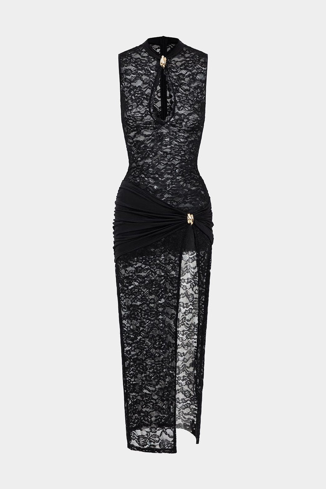 Robe longue dentelle noire fendue élégante soleil