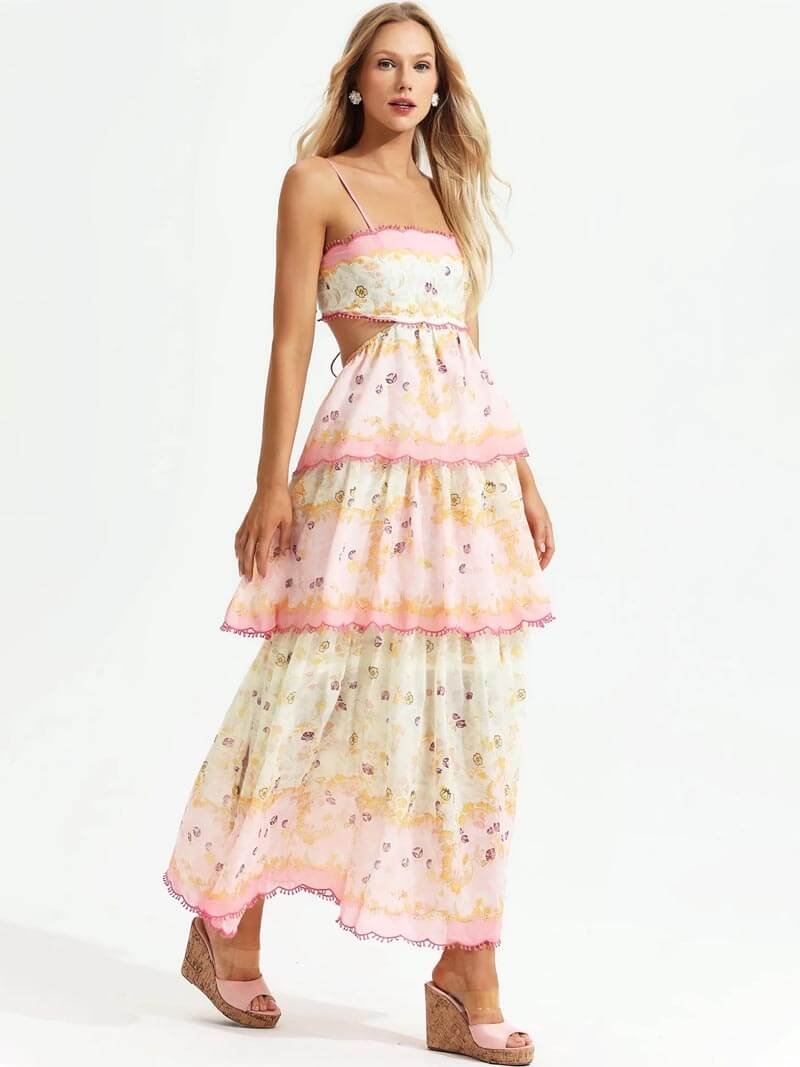 Robe longue motif floral vue latérale nuage