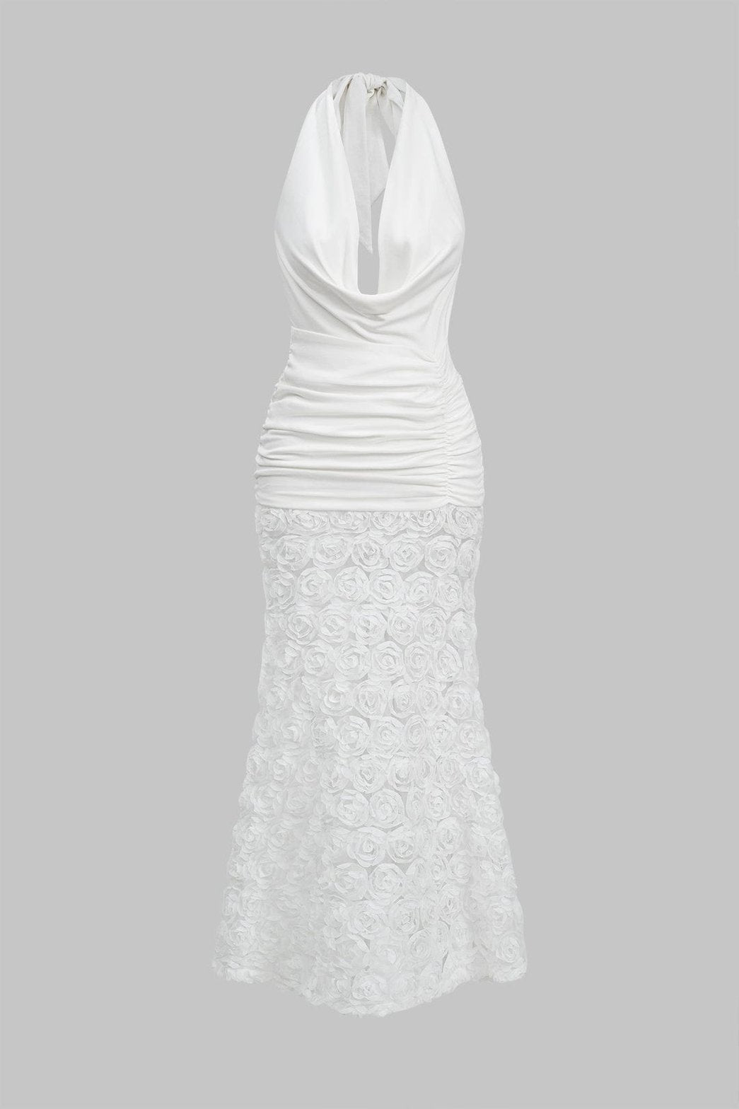 Robe longue blanche dos nu à fleurs 3D élégance