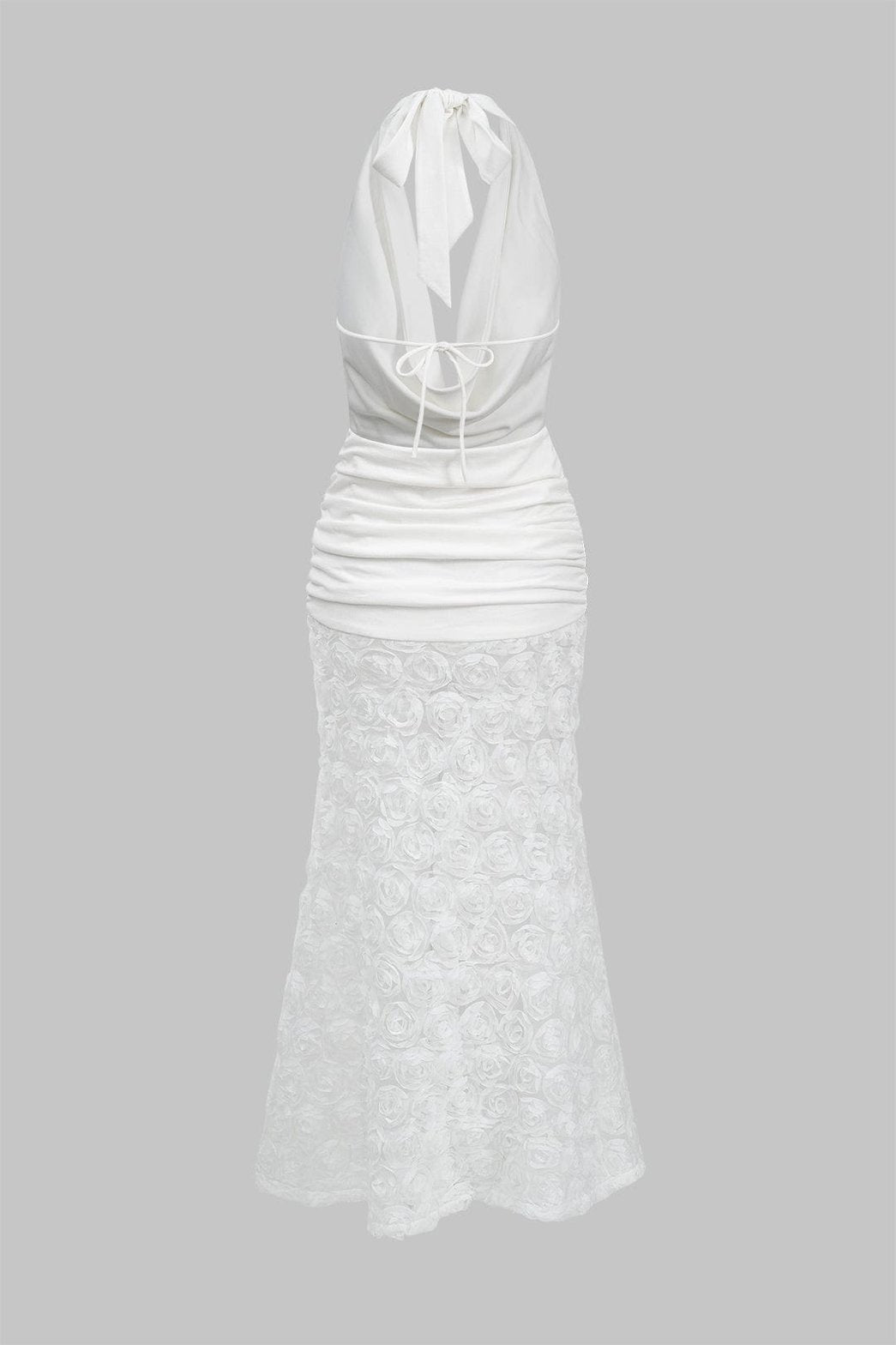 Robe longue blanche à col halter harmonie