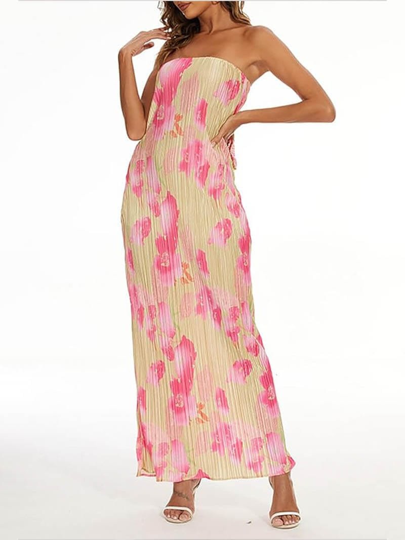 Robe longue plissée motif floral - Grâce
