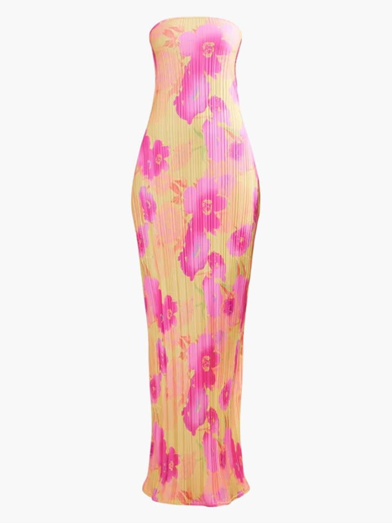 Robe longue plissée rose - Raffinement