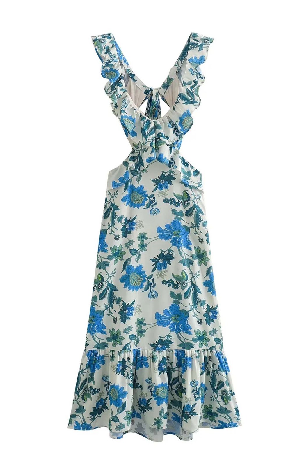 Robe longue bleue détail dos nuage