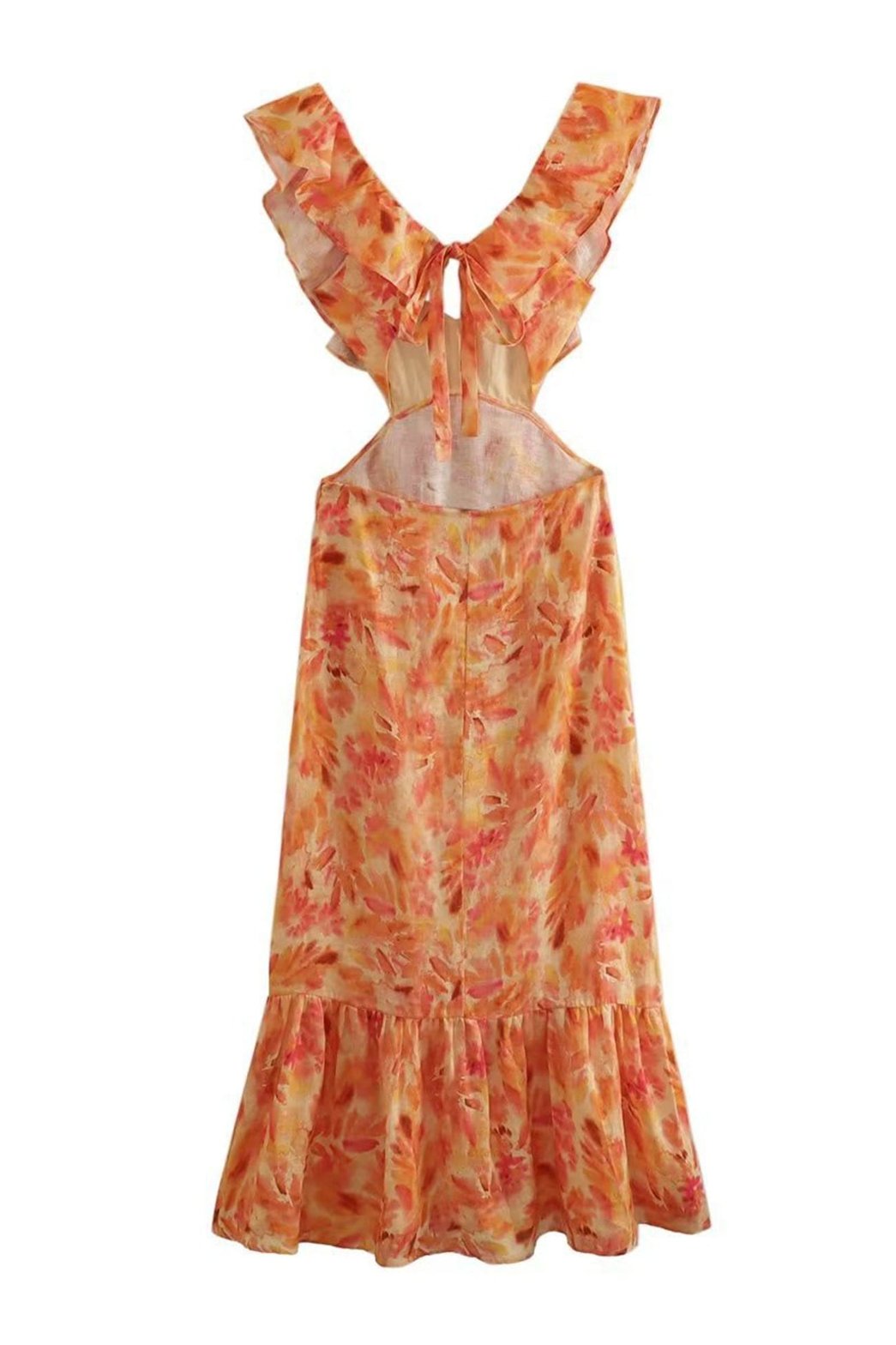 Robe longue orange vue dos rose