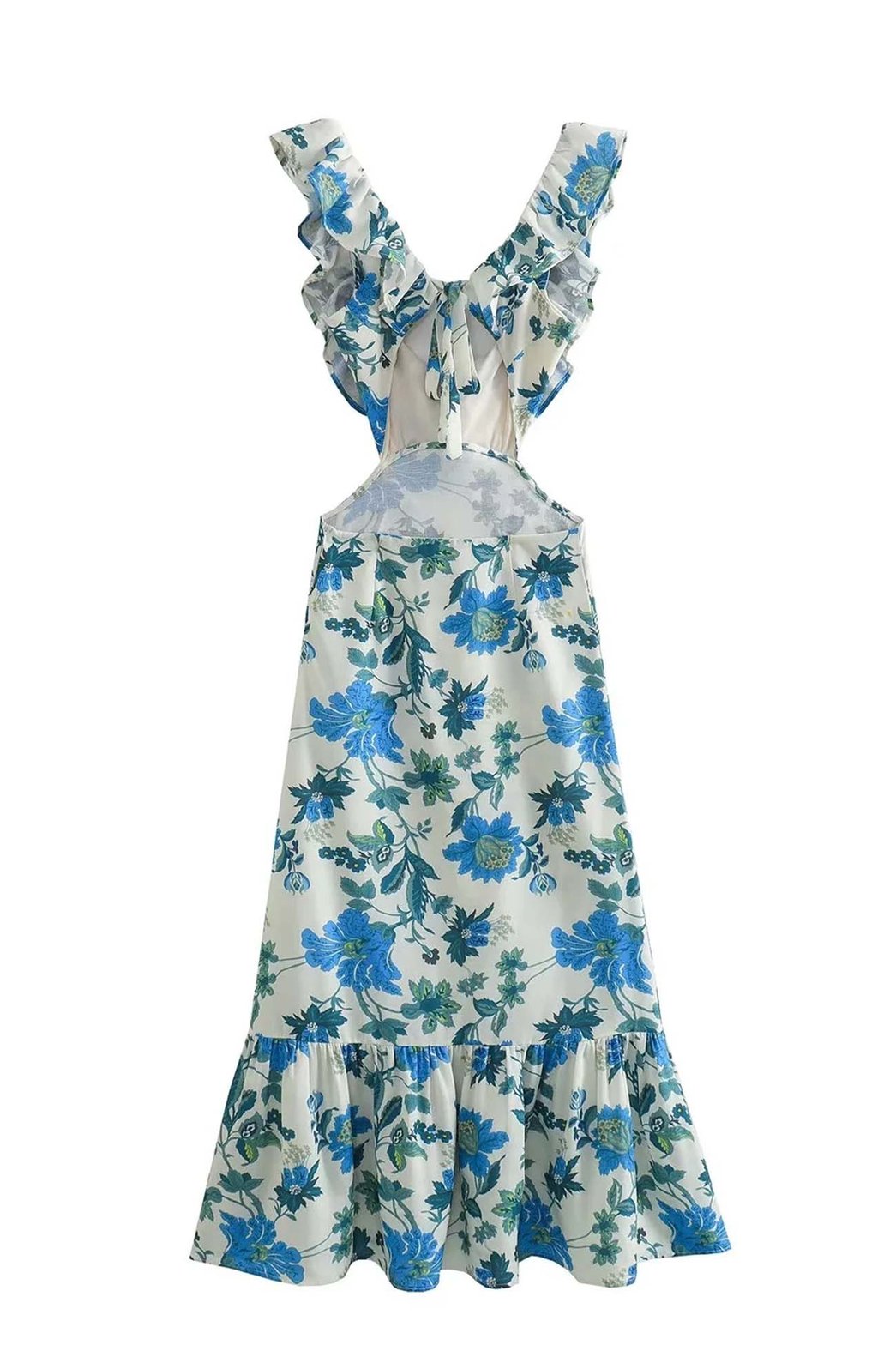 Robe longue bleue vue côté vague