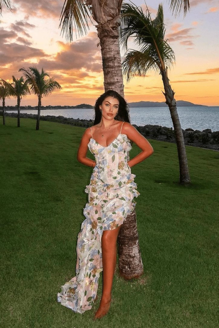 Robe longue motif feuillage douceur