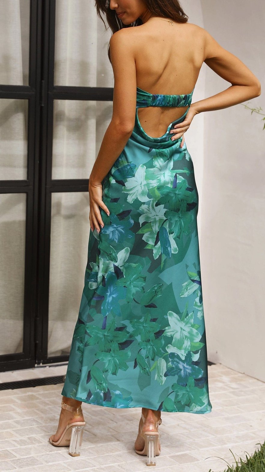 Robe longue florale verte vue ensemble harmonie