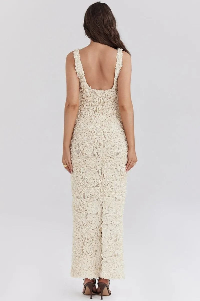 Robe longue florale détail broderie pluie