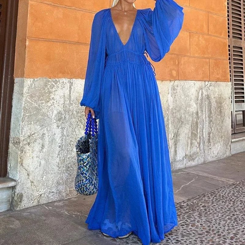 Robe longue bleue fluide étoile