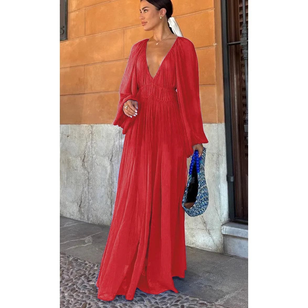 Robe longue élégante plume