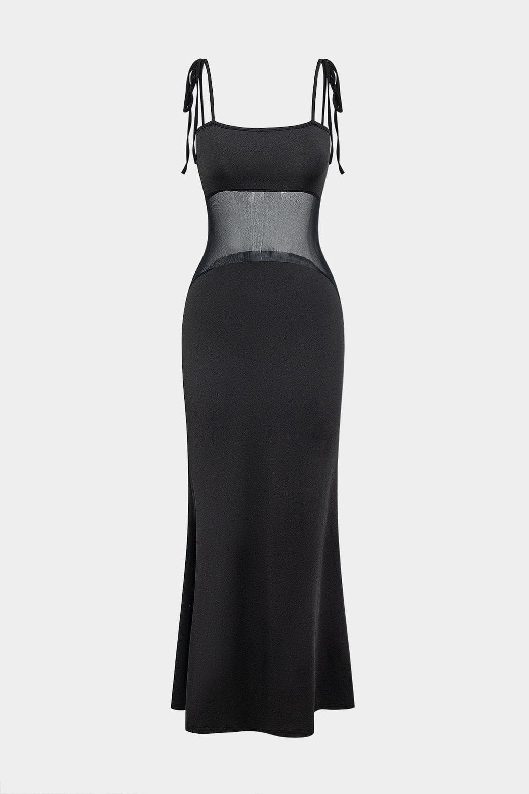 Robe longue noire avec empiècement mesh transparent - Sublime