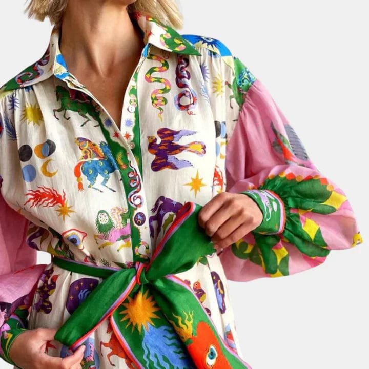 Robe longue fluide motifs colorés étoile