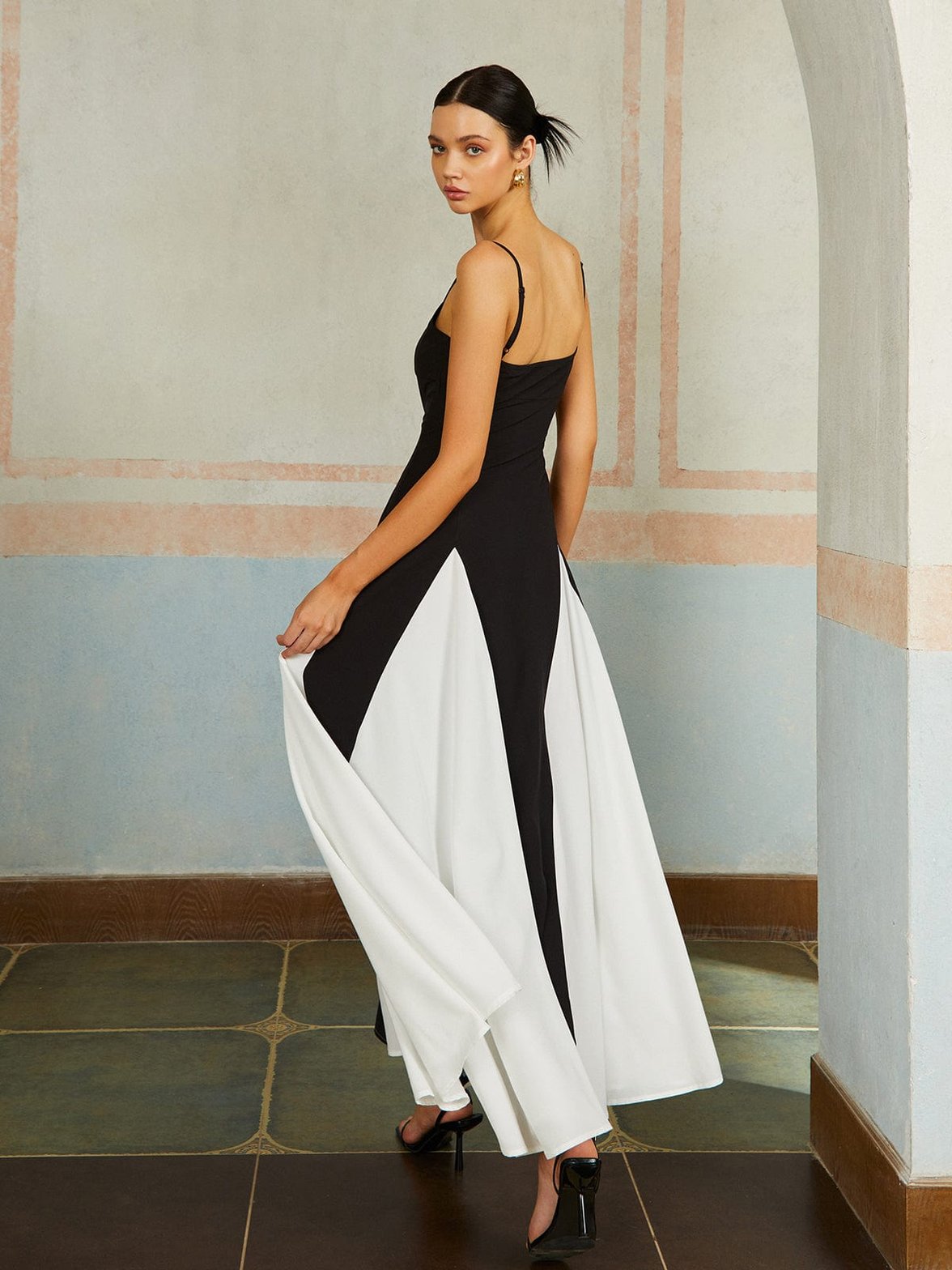 Robe longue à bretelles coupe évasée douceur