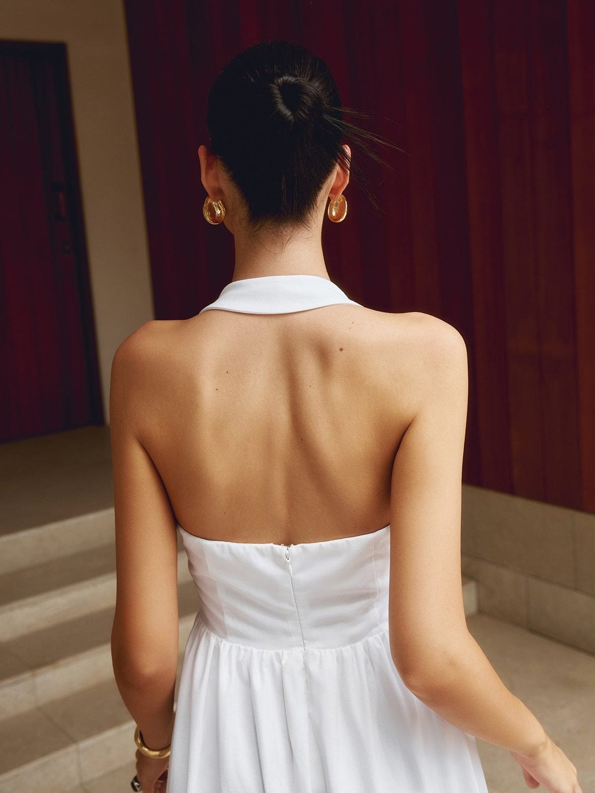 Robe longue blanche en lin océan