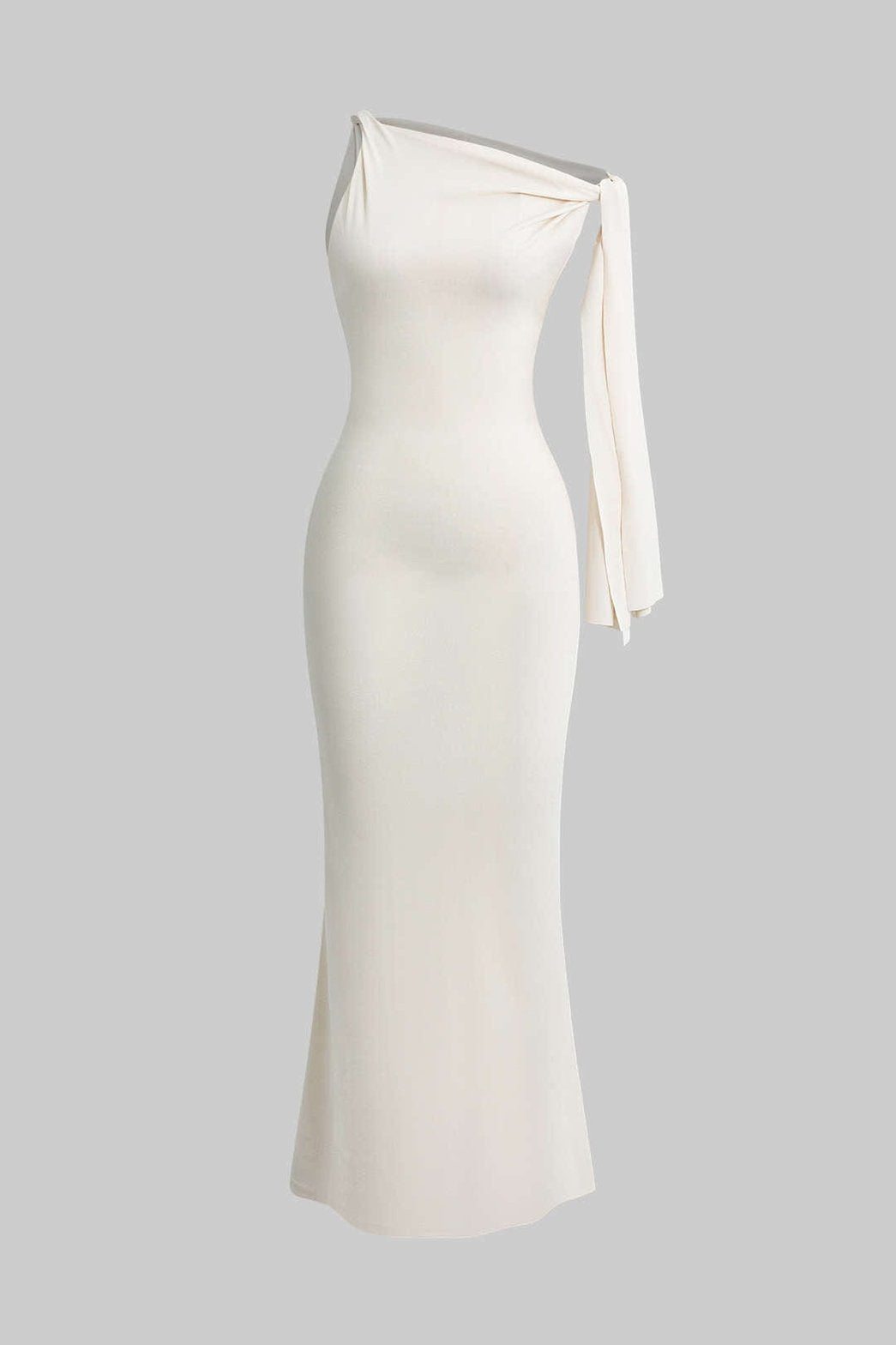 Robe moulante asymétrique blanc crème soleil