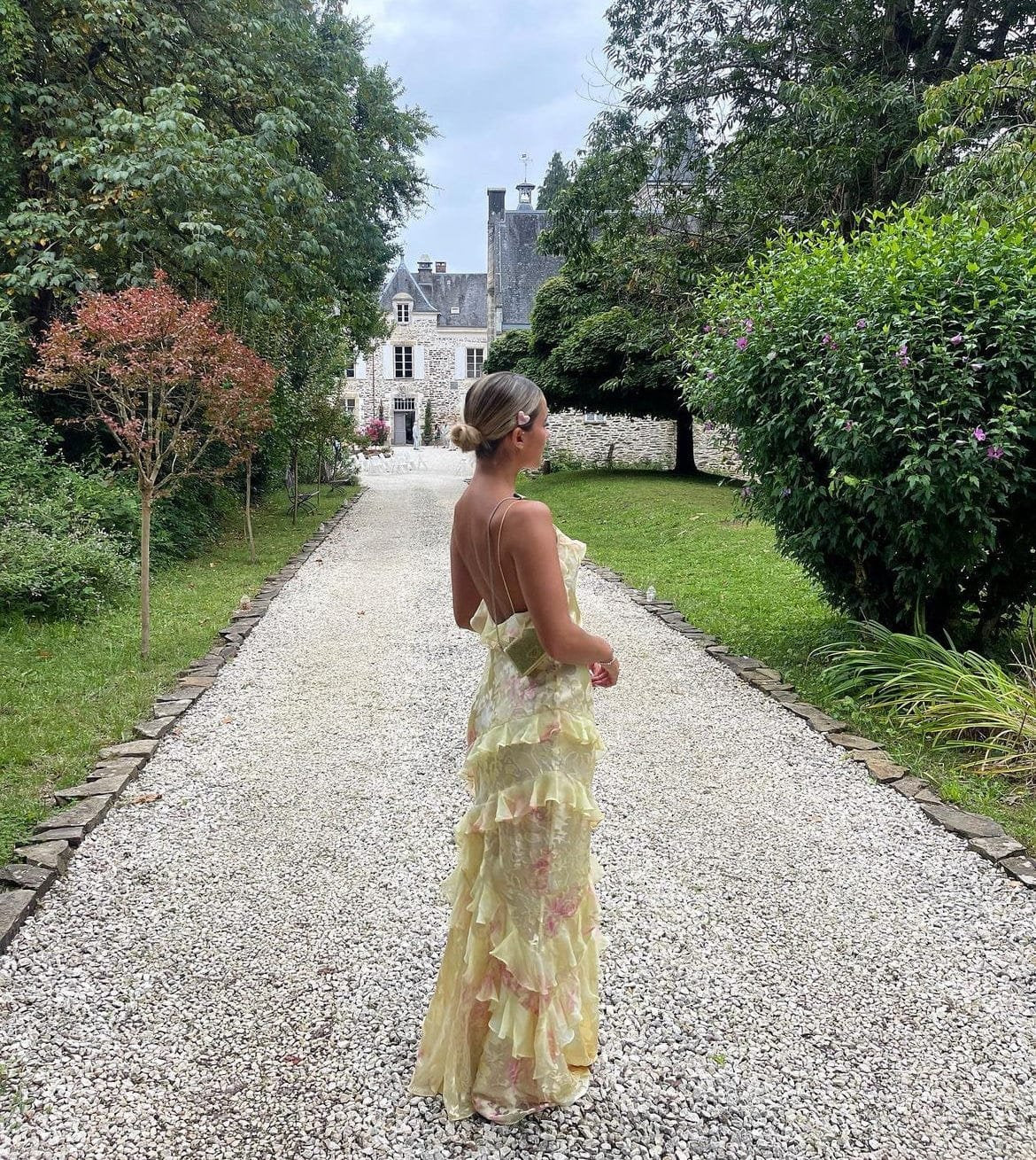 Robe de cérémonie rose pâle perle