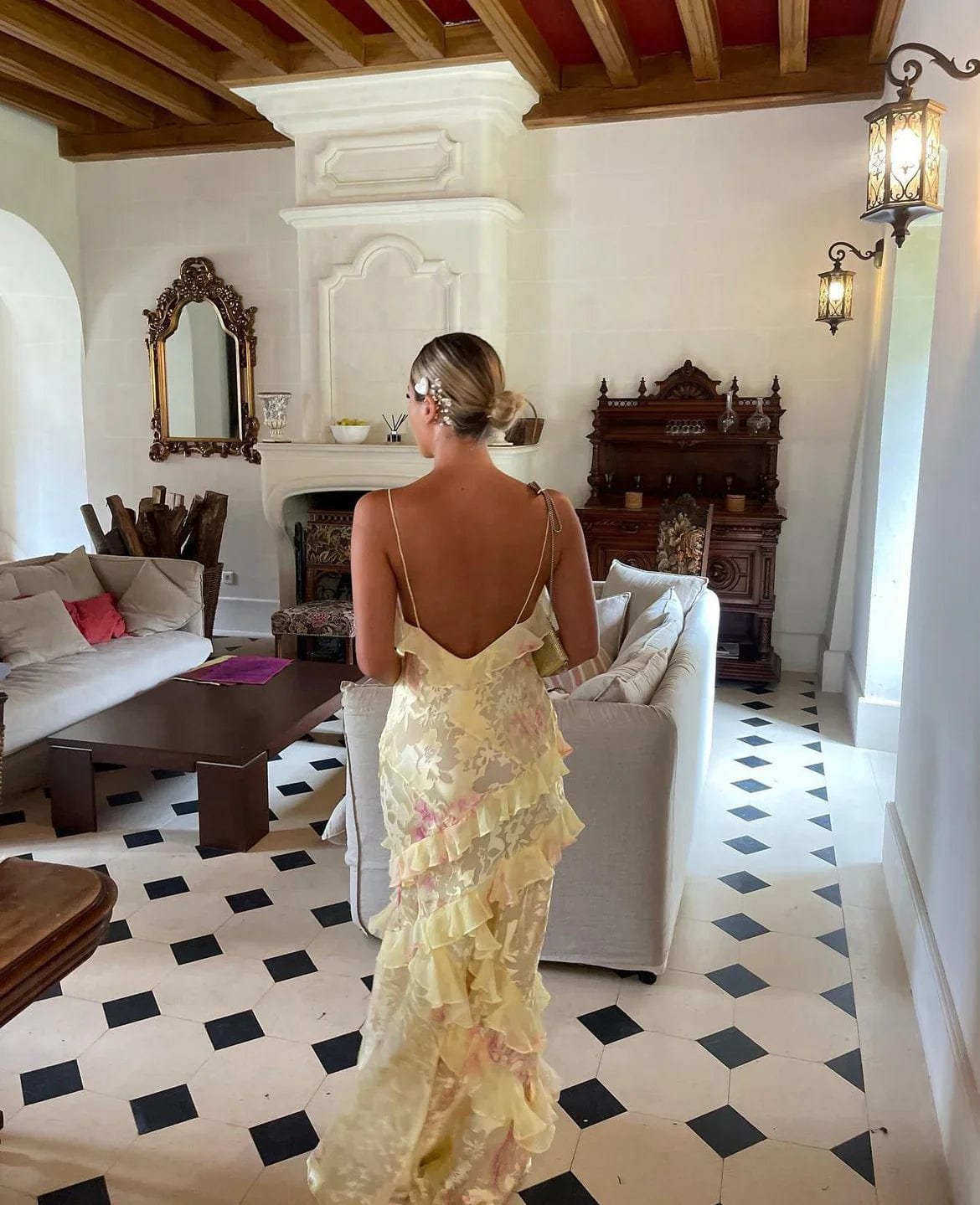 Robe longue élégante plume