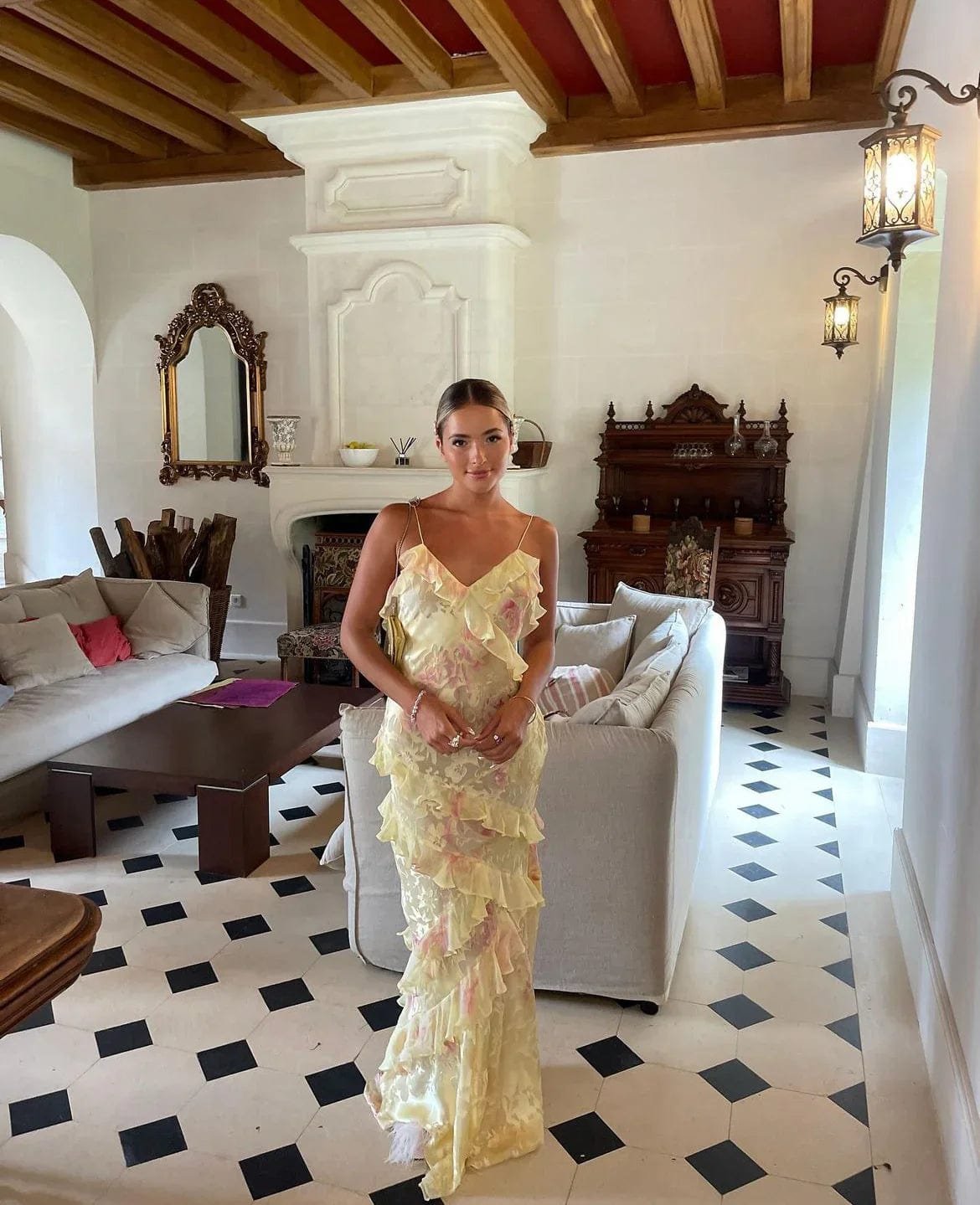 Robe de soirée à volants cristal