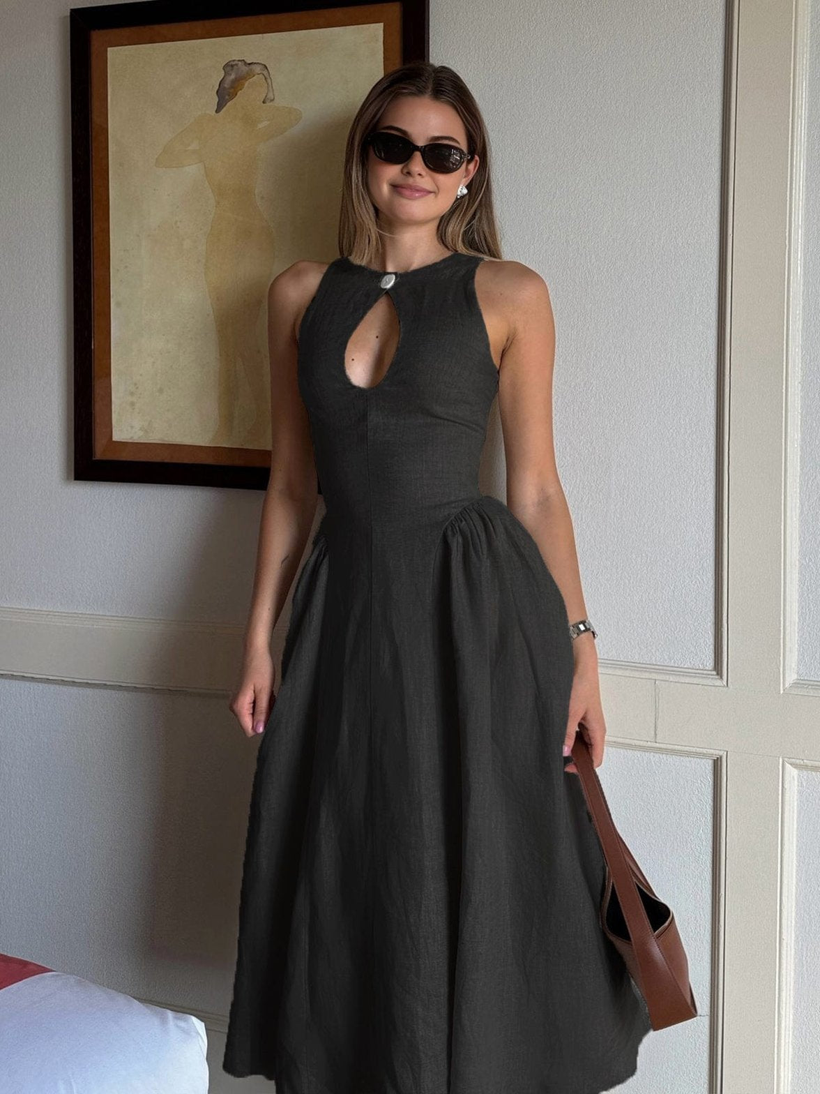 Robe longue lin fendue élégante mer