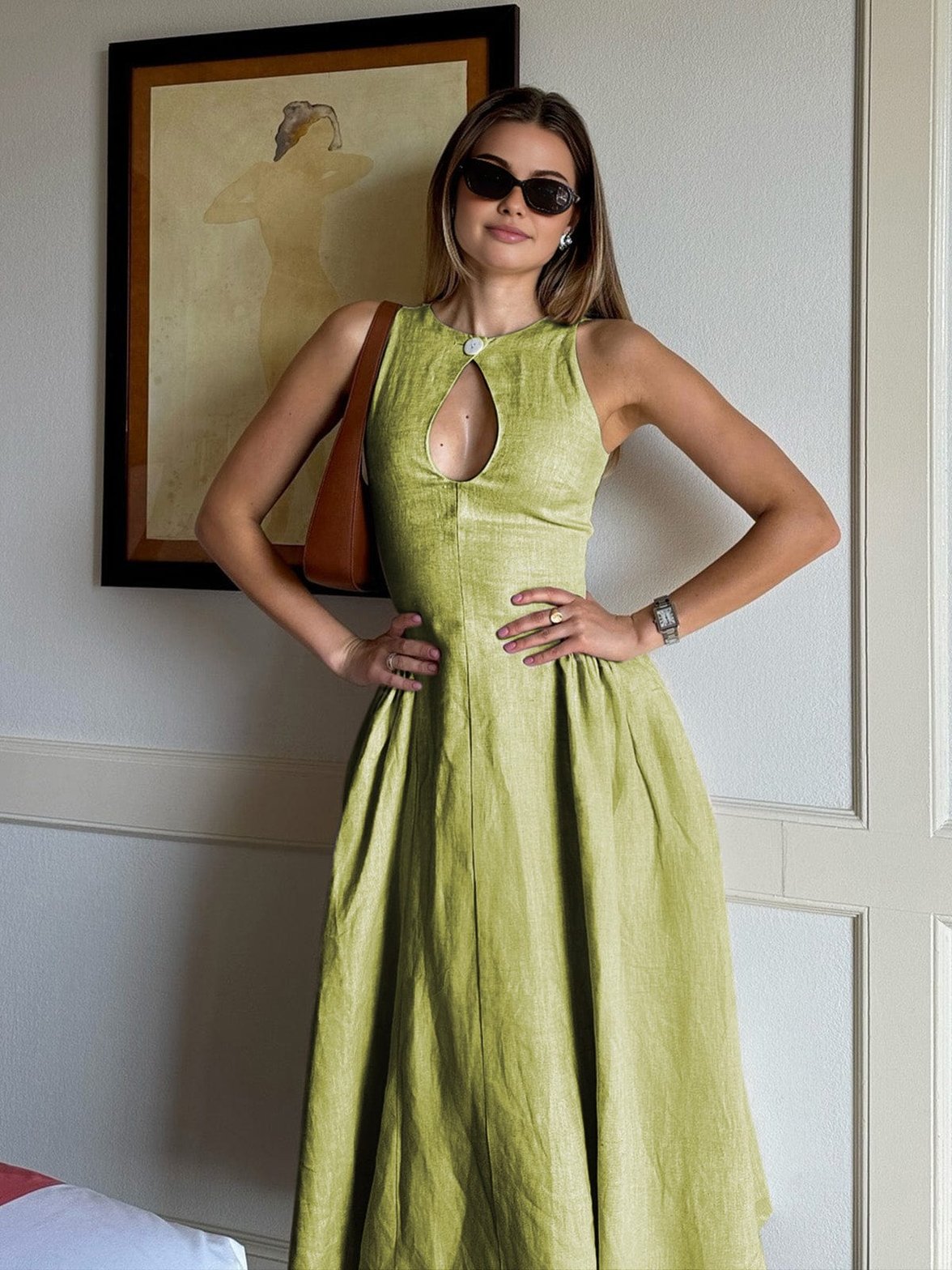 Robe longue lin fendue élégante jardin