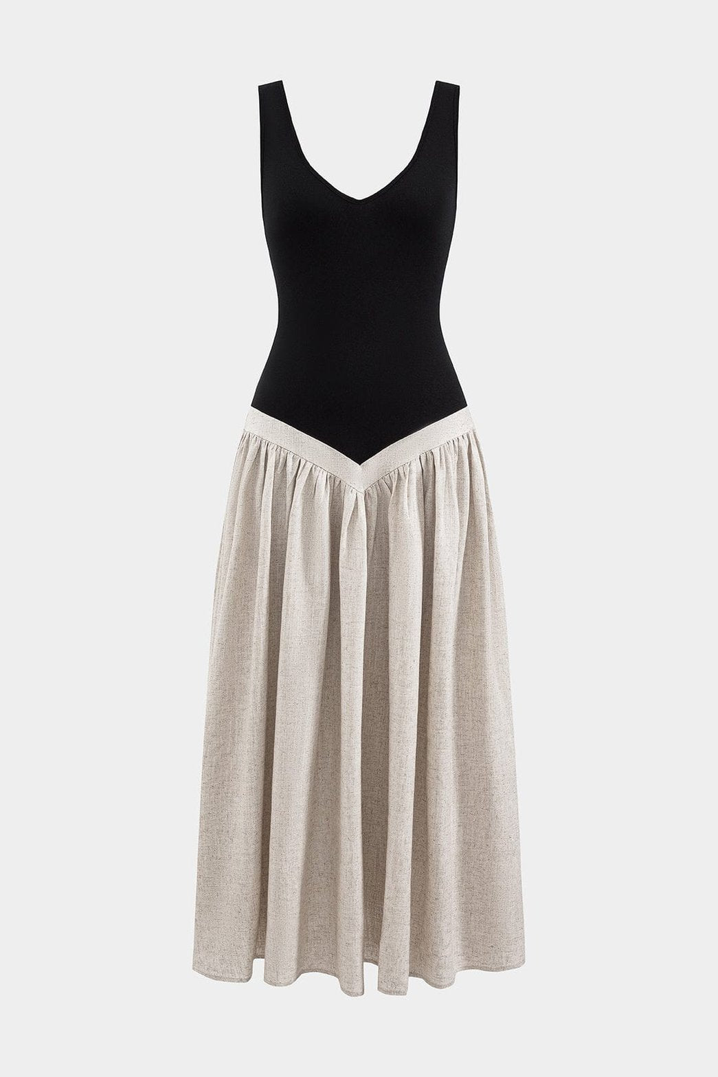 Robe longue lin plissée vue de face soleil