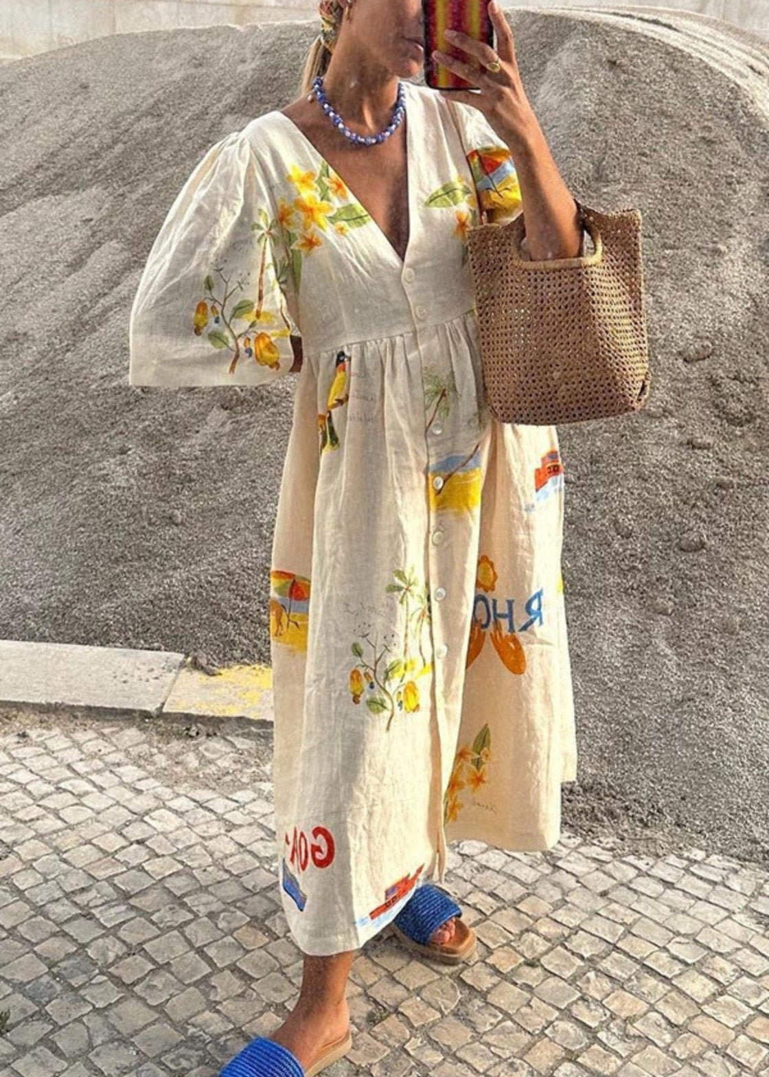 Robe longue méditerranéenne style bohème soleil