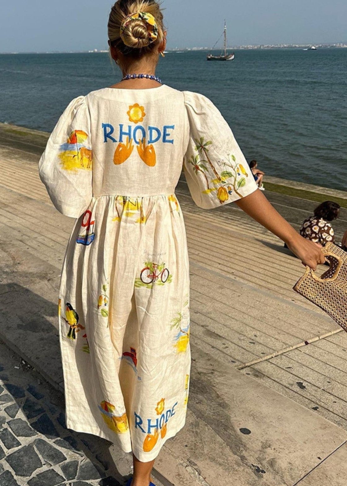 Robe longue décontractée imprimé floral azur