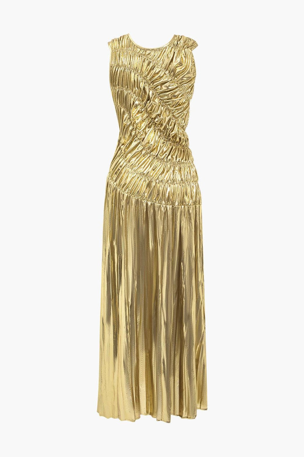 Robe longue plissée métallique rayonne