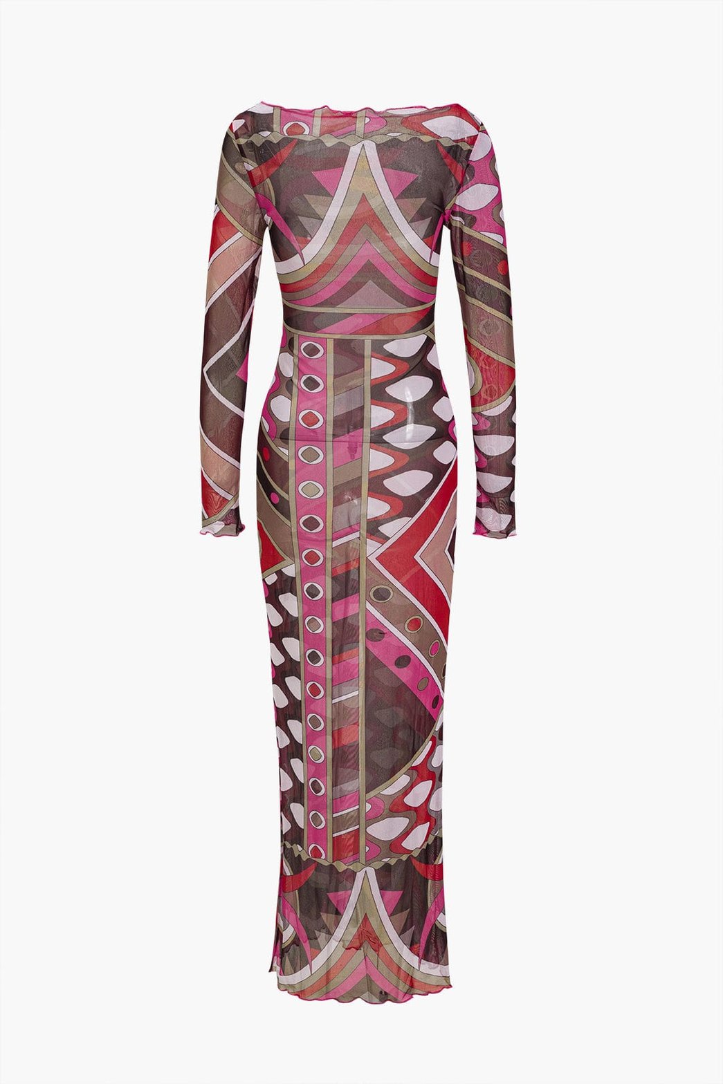 Robe longue transparente imprimé géométrique soie