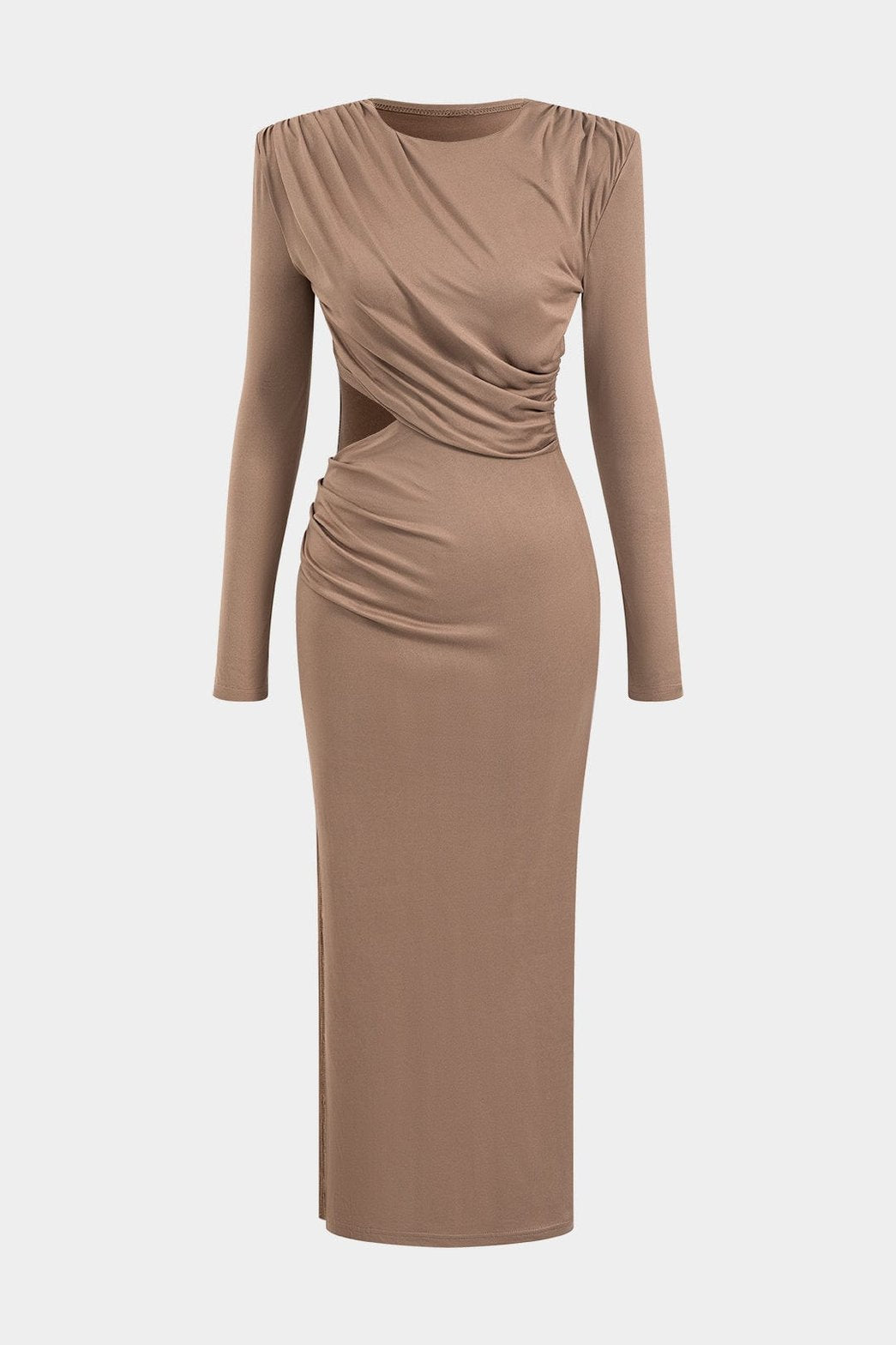 Robe longue moulante beige avec découpes latérales étoile