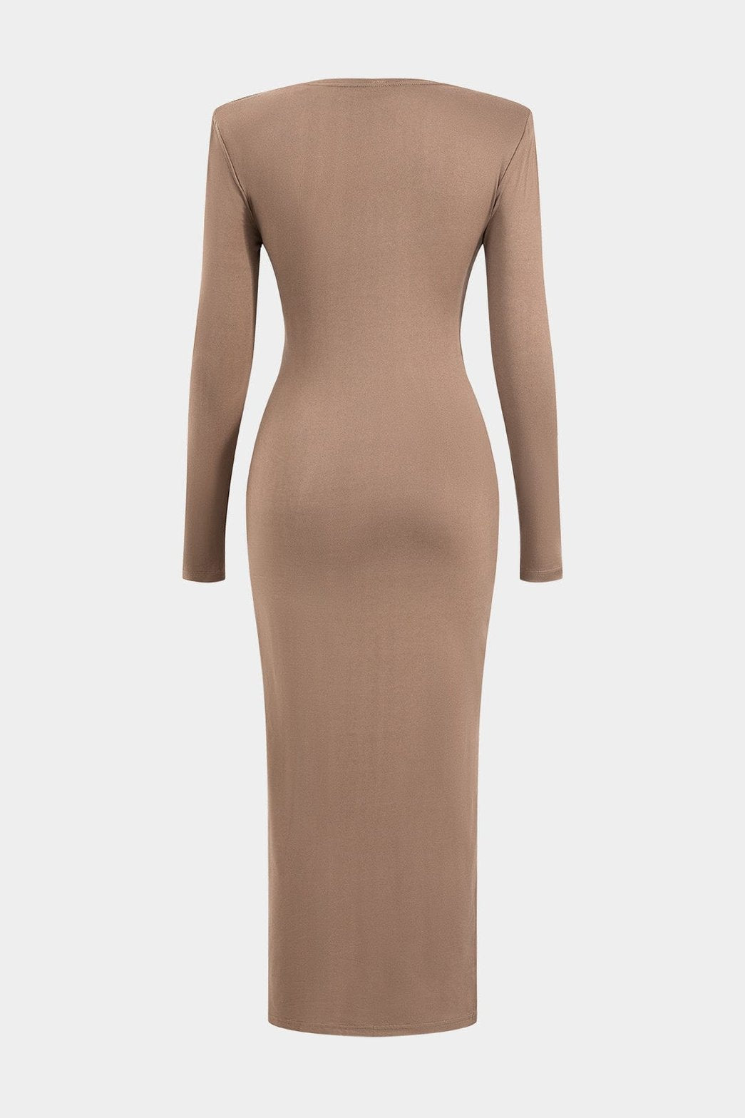 Vue de dos robe longue ajustée beige soleil