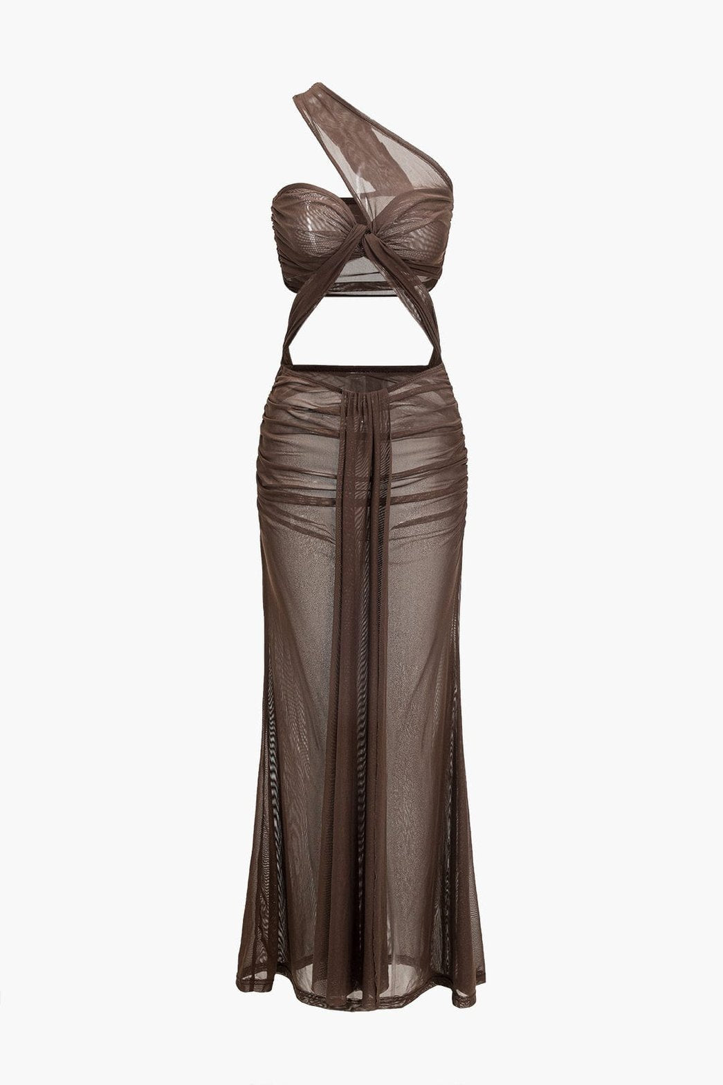 Robe longue dos nu en mesh marron étoile