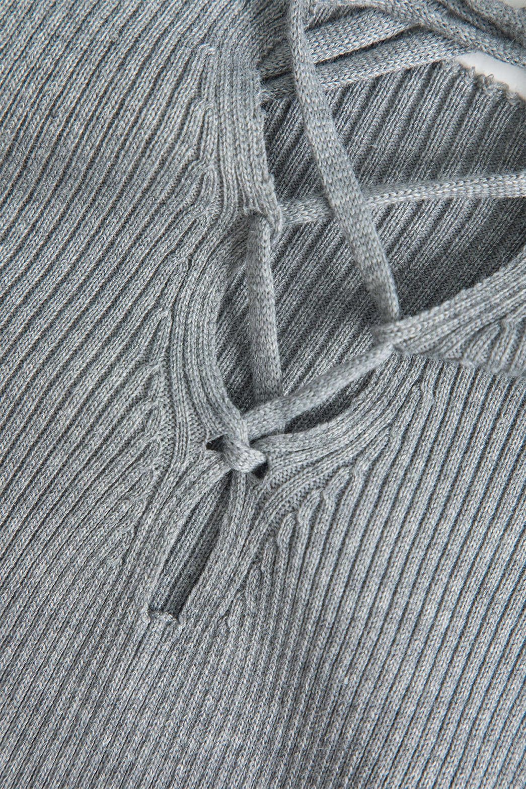 Robe longue tricotée grise détail lacets étoile