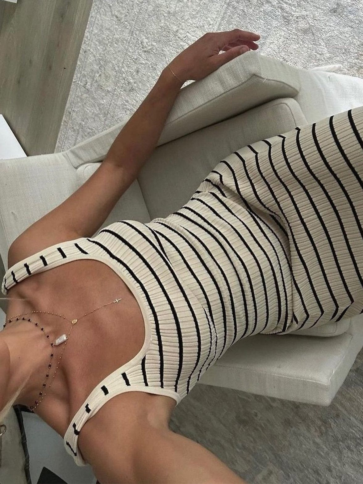 Robe longue rayée tricot élégante douceur