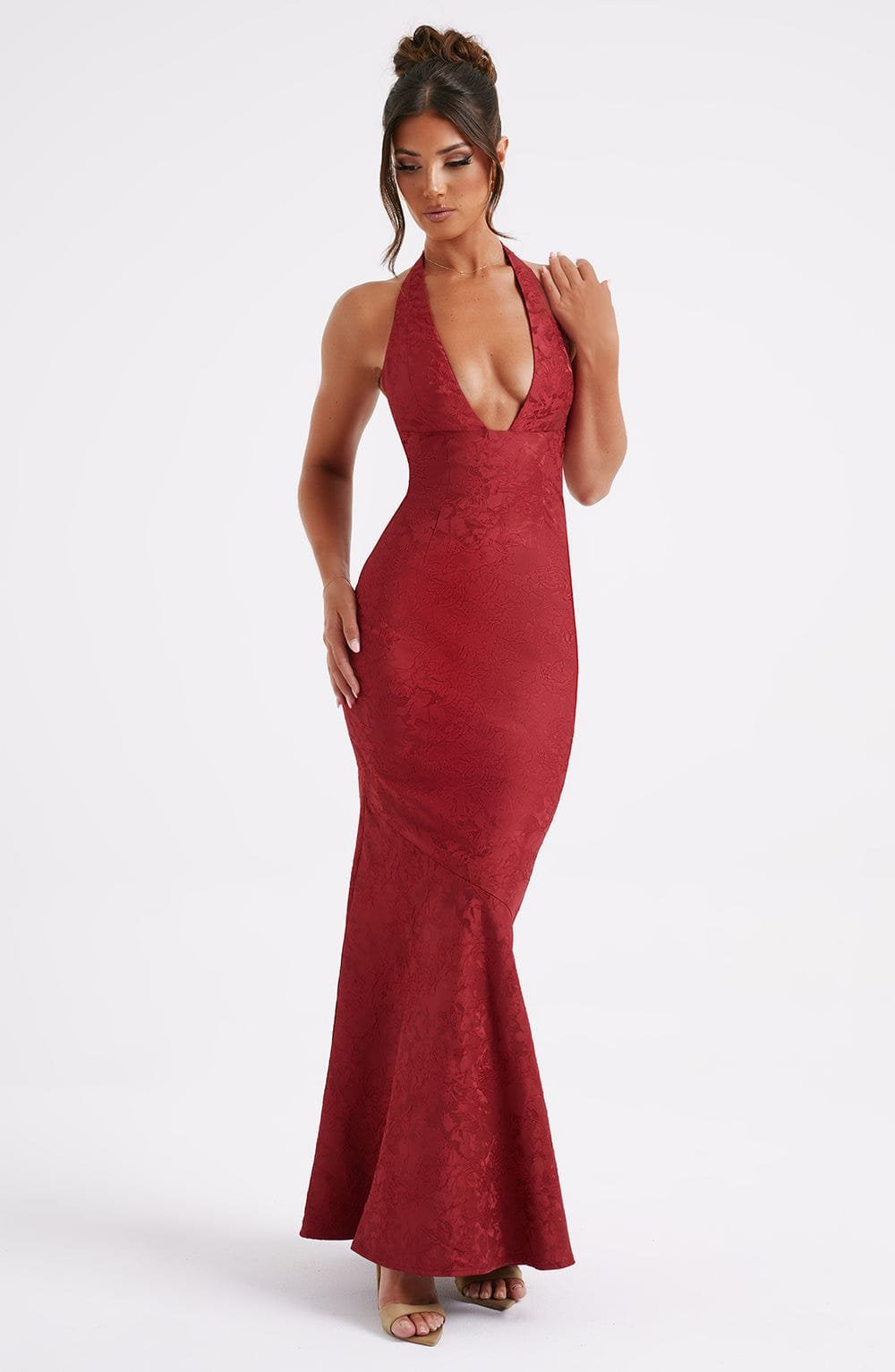 Robe longue rouge vue de côté harmonie