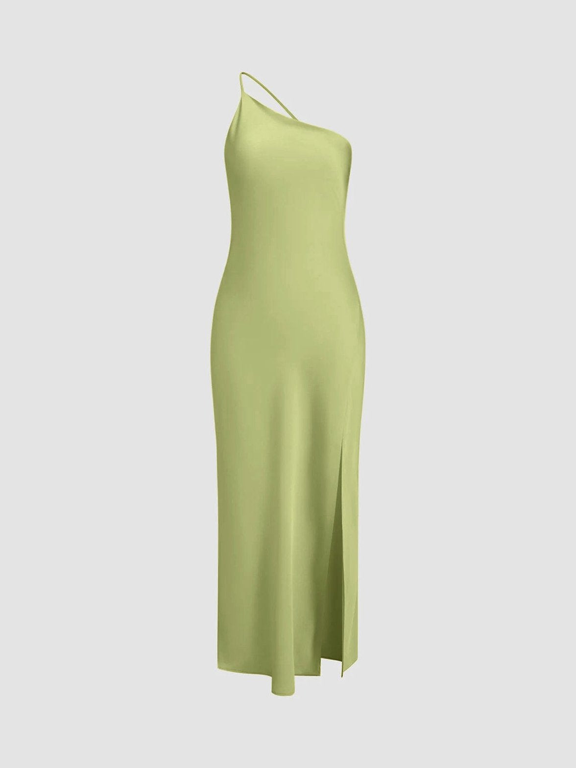 Vue latérale robe maxi satin brume