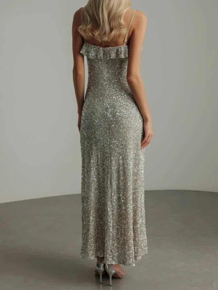 Robe de soirée à volants cristal